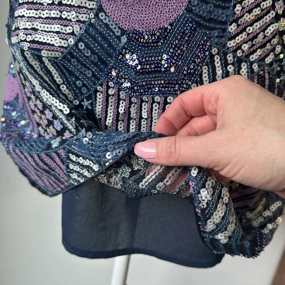 BTFL-Life Sequin Mini Skirt – Blue Purple Patchwork | Size M | Video